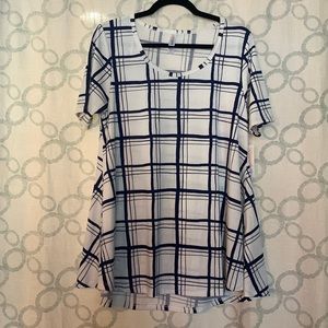 LuLaRoe Perfect Tee with white and navy blue stripes